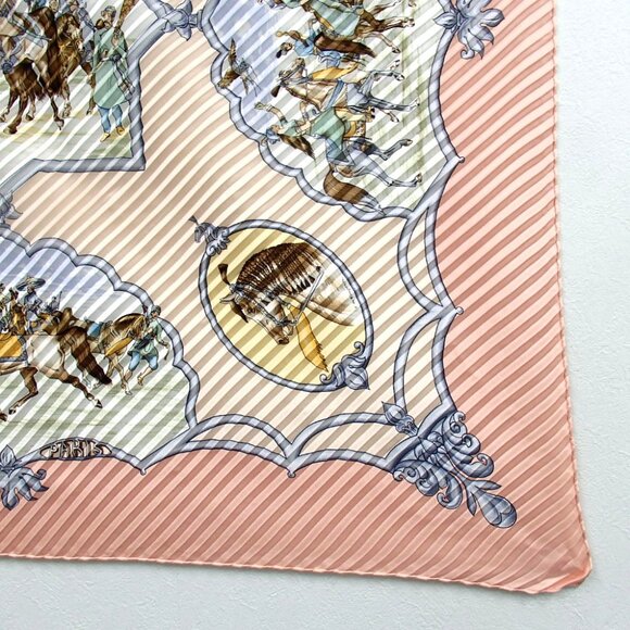 Authentic HERMES Pleated Carre90 LES CHEVAUX DES MOGHOLS scarf silk [Used] - Picture 6 of 10
